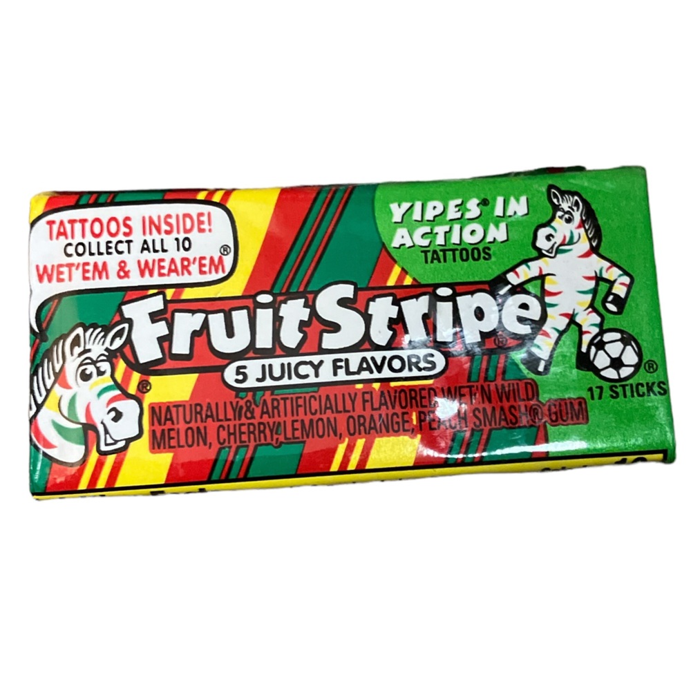 Fruit Stripe Chewing Gum 5 Juicy Flavors 1 Pack 17 Sticks Yipes Tattoos Exp 6/23
